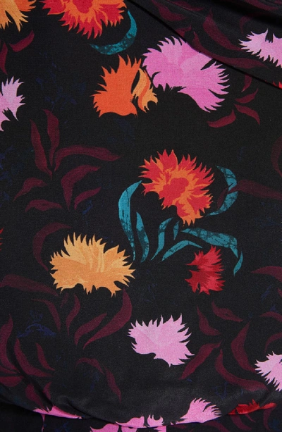 Shop Saloni Lexie Floral Print Silk Off The Shoulder Dress In Black Azalea