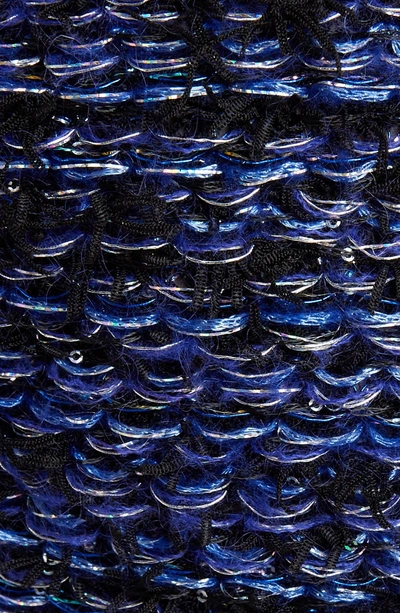 Shop Balmain Fringe Metallic Tweed Minidress In Bleu Klein/ Noir