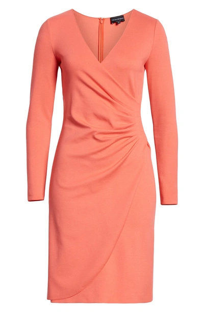 Shop Emporio Armani Punto Milano Faux Wrap Dress In Sunrise Red