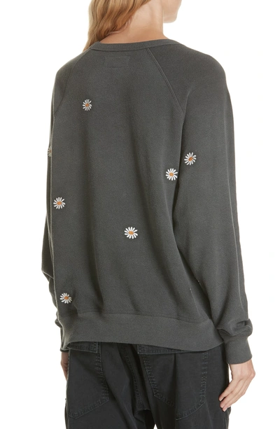 Shop The Great The Daisy Embroidered College Sweatshirt In Washed Black W/ Daisy