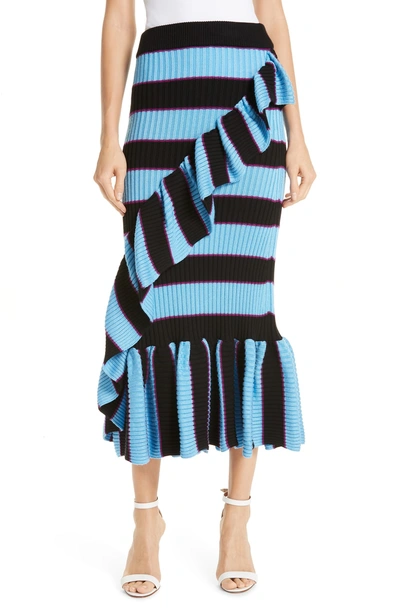 Shop Kenzo Ruffle Trim Ribbed Stripe Skirt In Multicolor