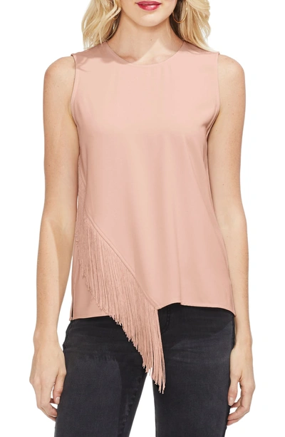 Shop Vince Camuto Asymmetrical Fringe Front Tank Top In Rose Buff
