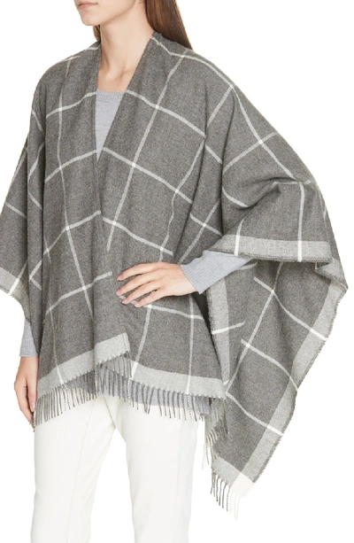 Shop Eileen Fisher Check Alpaca Poncho Wrap In Ash