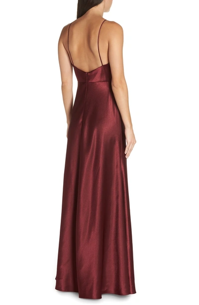 Shop Jenny Yoo Dina V-neck Satin Crepe Gown In Hibiscus
