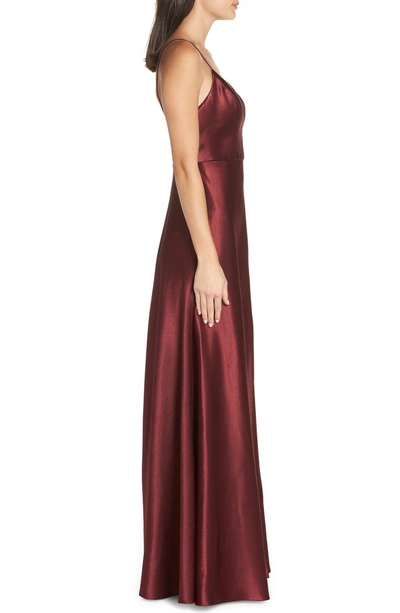 Shop Jenny Yoo Dina V-neck Satin Crepe Gown In Hibiscus