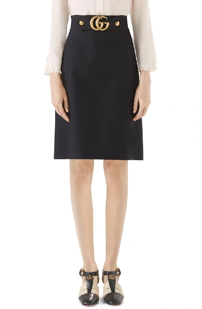 Shop Gucci Double G Wool & Silk Crepe A-line Skirt In Black