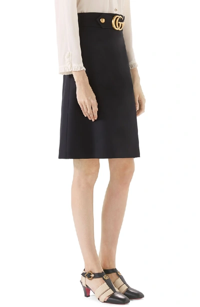 Shop Gucci Double G Wool & Silk Crepe A-line Skirt In Black