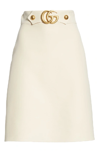 Shop Gucci Double G Wool & Silk Crepe A-line Skirt In Gardenia