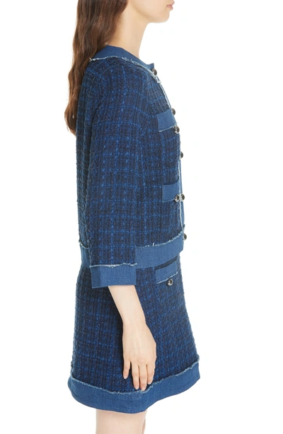 Shop Kate Spade Denim Trim Tweed Jacket In Indigo Multi