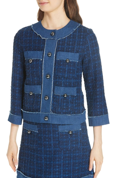 Shop Kate Spade Denim Trim Tweed Jacket In Indigo Multi