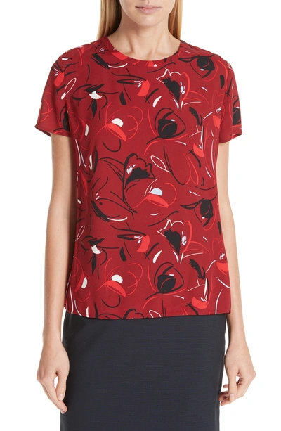 Shop Hugo Boss Ilyna Crepe Short Sleeve Top In Flower Print Dark Red