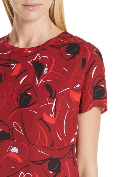 Shop Hugo Boss Ilyna Crepe Short Sleeve Top In Flower Print Dark Red