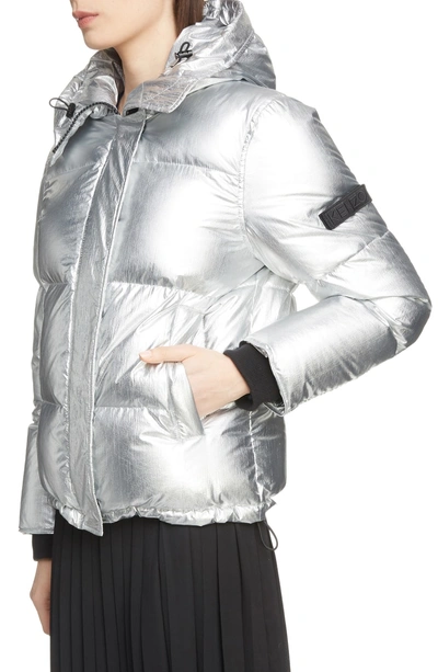 Shop Kenzo Metallic Down Puffer Coat In Silver