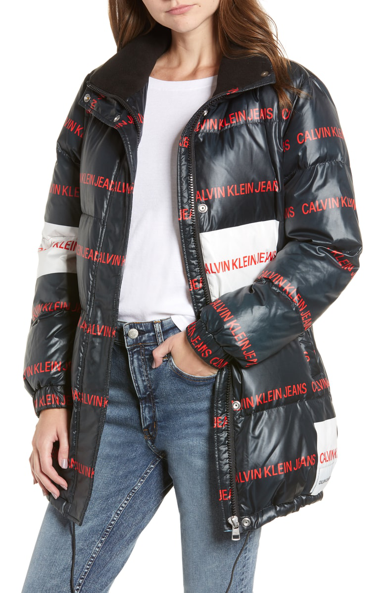 calvin klein multi logo puffer jacket