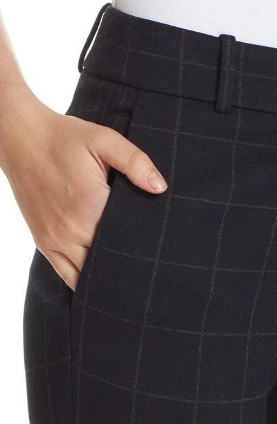 Shop Theory Windowpane Straight Leg Trousers In Deep Navy/ Charcoal Melange
