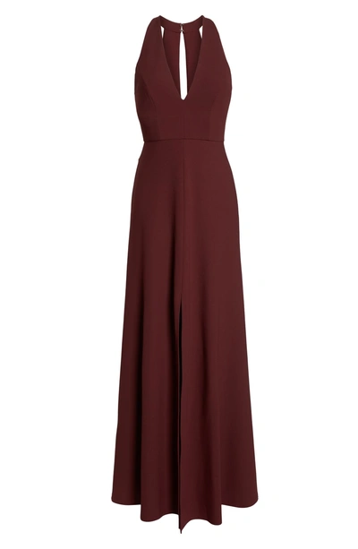 Shop Jenny Yoo Margot V-neck Knit Crepe Gown In Hibiscus