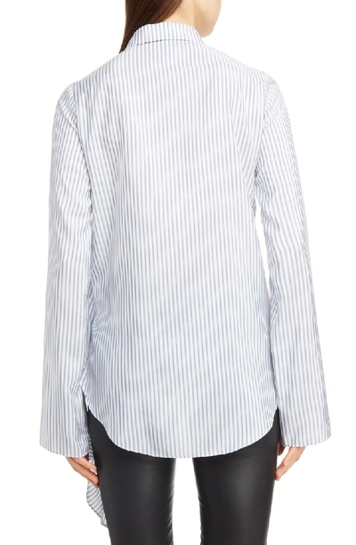 Shop Loewe Stripe Tie Hem Silk Shirt In Blue/ White