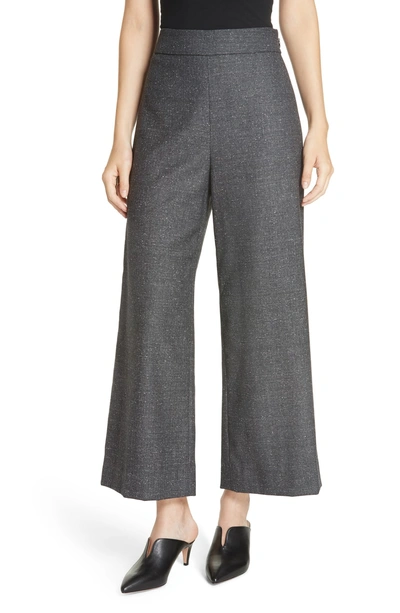 Shop Rebecca Taylor Wide Leg Crop Wool & Silk Blend Trousers In Grey