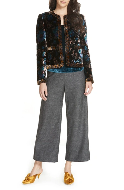 Shop Rebecca Taylor Wide Leg Crop Wool & Silk Blend Trousers In Grey