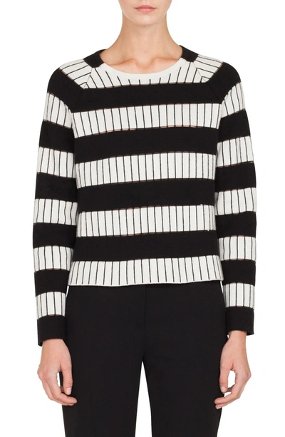 Shop Akris Stripe Sweater In Black/ Paper