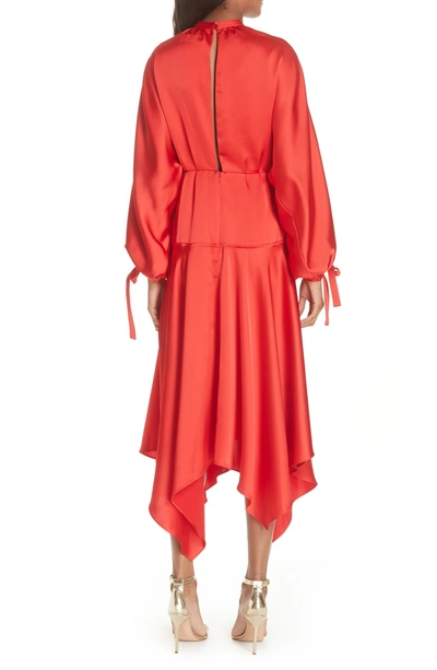 Shop Self-portrait Handkerchief Hem Satin Midi Dress In Red