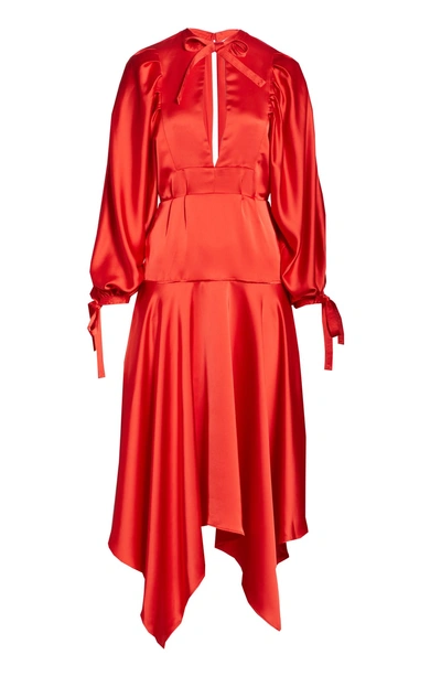 Shop Self-portrait Handkerchief Hem Satin Midi Dress In Red