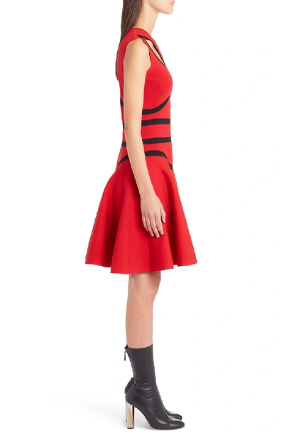Shop Alexander Mcqueen Bustier Knit Fit & Flare Dress In Red/ Black