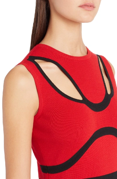 Shop Alexander Mcqueen Bustier Knit Fit & Flare Dress In Red/ Black