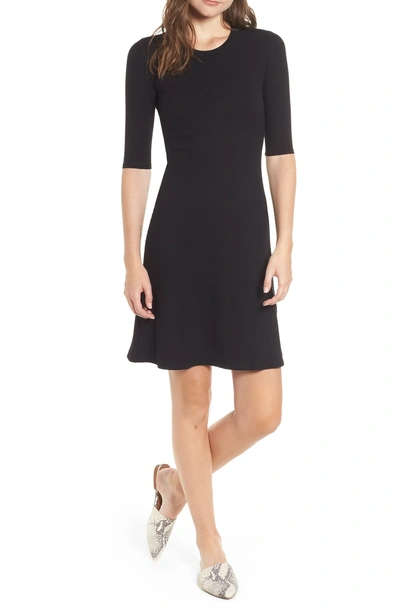 Shop Amour Vert Marilyn Rib Fit & Flare Dress In Black