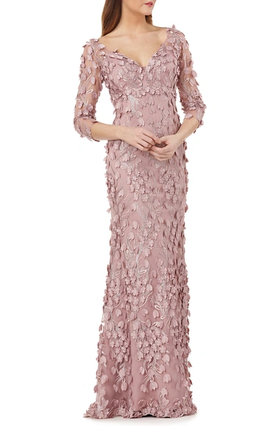 Shop Carmen Marc Valvo Infusion 3d Novelty Gown In Dusty Rose
