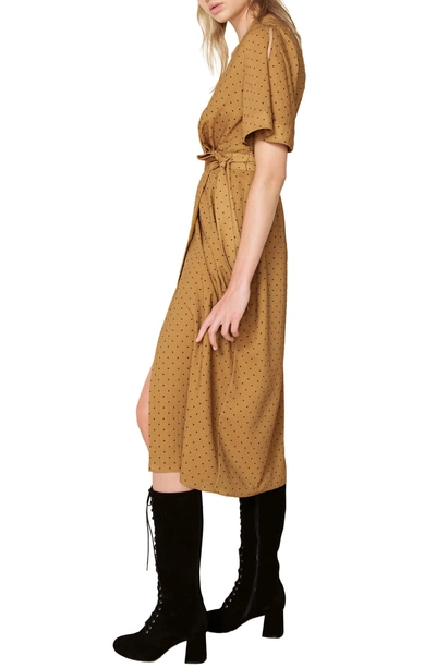 Shop The East Order Taylor Polka Dot Wrap Midi Dress In Mustard Spot