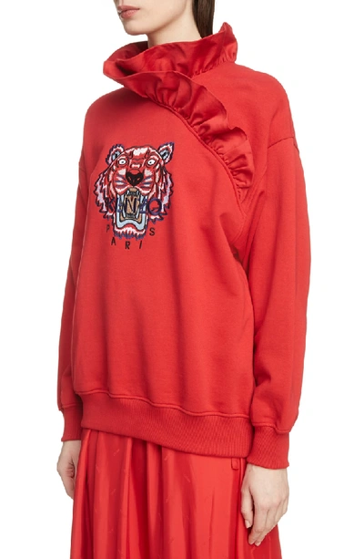 Shop Kenzo Tiger Ruffle Sweatshirt In Tiger Molleton/ Medium Red