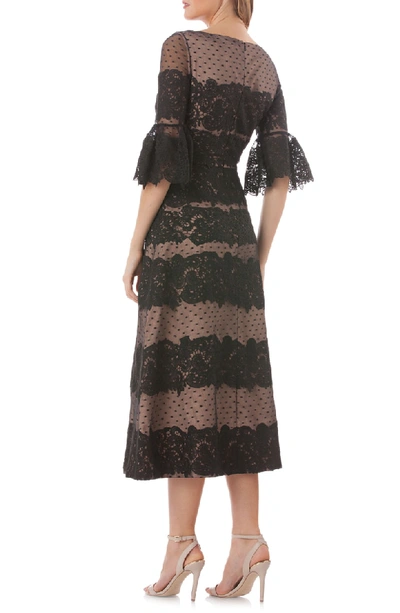 Shop Js Collections Embroidered Lace Tea Length Dress In Black