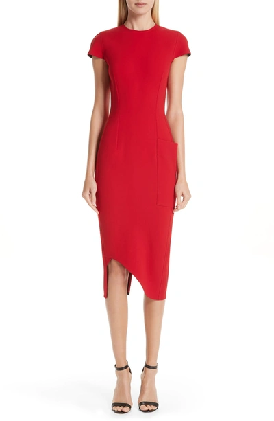 Shop Victoria Beckham Curved Hem Fitted Dress In Red