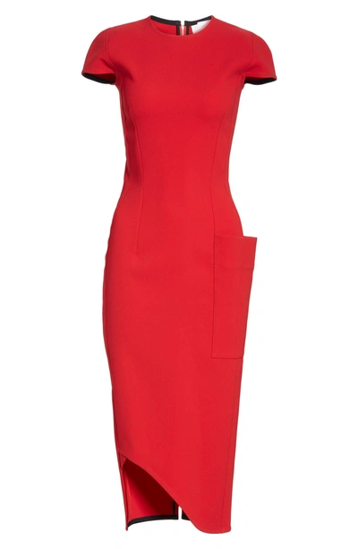 Shop Victoria Beckham Curved Hem Fitted Dress In Red