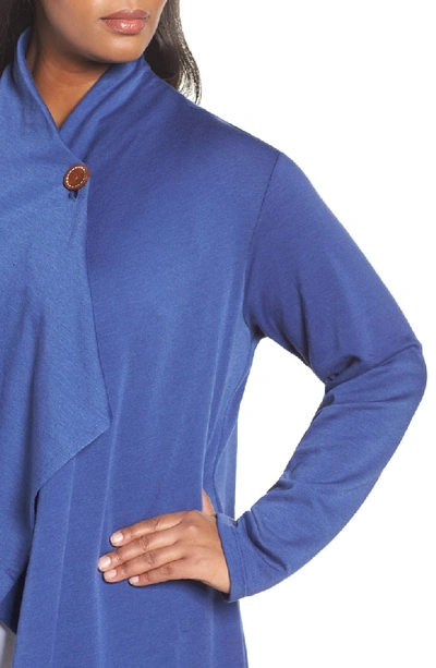 Shop Bobeau One-button Fleece Cardigan In Blue Mazarine