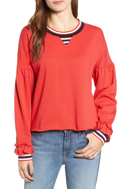 Shop Rebecca Minkoff Stripe Ruffle Sweatshirt In Red