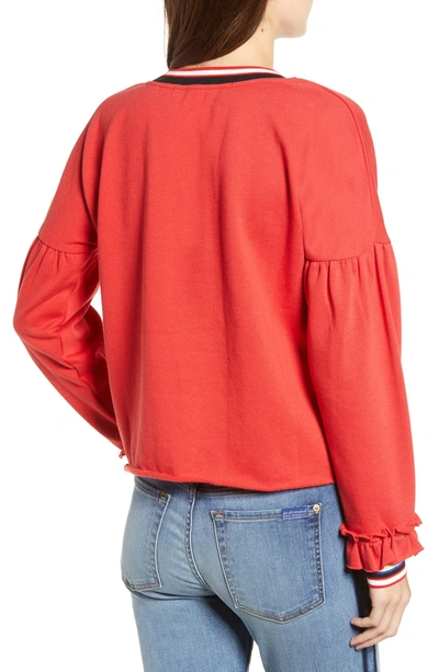 Shop Rebecca Minkoff Stripe Ruffle Sweatshirt In Red