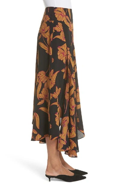 Shop A.l.c Lev Print Silk Midi Skirt In Black/ Ochre