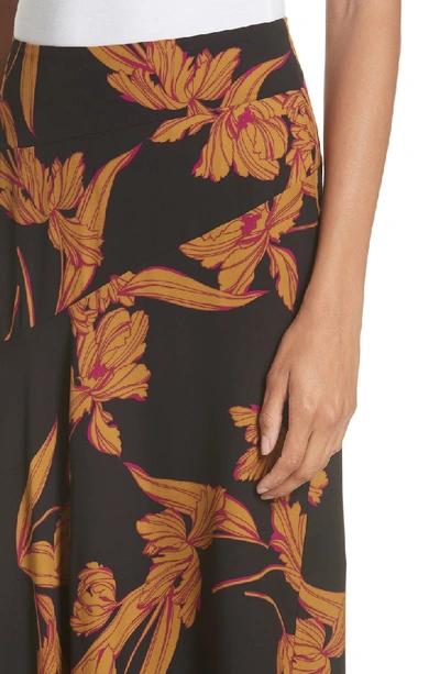 Shop A.l.c Lev Print Silk Midi Skirt In Black/ Ochre