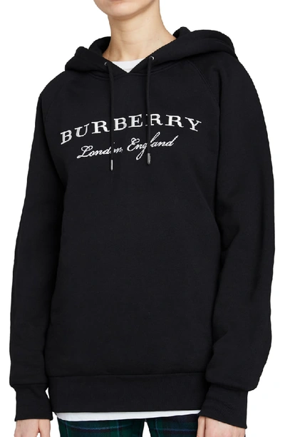 Burberry Krayford Embroidered Cotton Blend Hoodie In Black | ModeSens