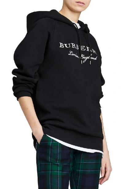 Shop Burberry Krayford Embroidered Cotton Blend Hoodie In Black