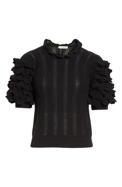 Shop Ulla Johnson Amie Ruffle Sleeve Cashmere Sweater In Jet