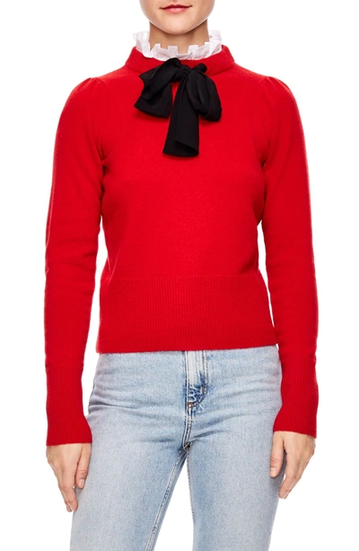 Shop Sandro Tie Ruffle Neck Sweater In Red