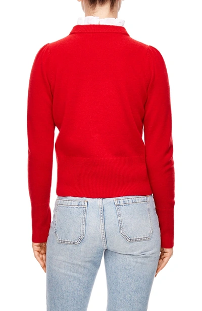 Shop Sandro Tie Ruffle Neck Sweater In Red