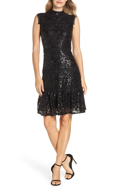 Shop Julia Jordan Sequin Lace Ruffle Hem Dress In Black