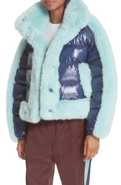 Shop Opening Ceremony Faux Fur Trim Down Puffer Coat In Persian Blue