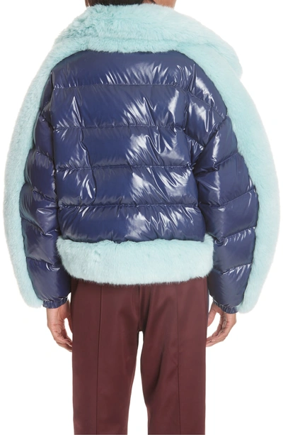 Shop Opening Ceremony Faux Fur Trim Down Puffer Coat In Persian Blue