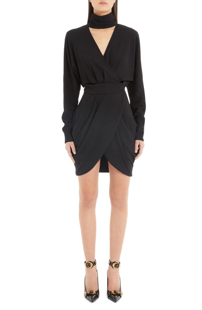 Shop Versace Faux Wrap Dress In Black