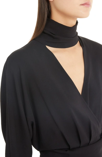 Shop Versace Faux Wrap Dress In Black
